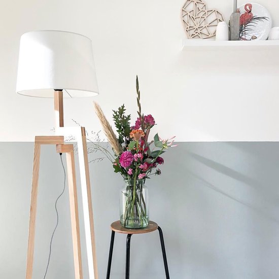Lampadaire Sabi 3408BE - Lampe en bois sans abat-jour avec douille E27, hauteur 144 cm, réglable en hauteur - Mexlite