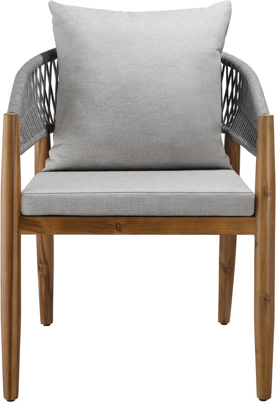 tectake® Lot de 2 chaises de jardin Manacor - Chaise de jardin en forme de corde - Chaise de balcon - Chaise d'extérieur en bois d'acacia verni résistante aux intempéries - Gris/Beige - Chaises de jardin, de balcon, de terrasse
