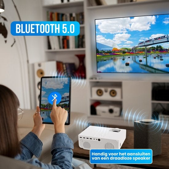 Strex Beamer - 1080P Full HD - 15000 Lumen - Streaming sans fil - Sacoche/écran de projection inclus - WiFi - Bluetooth - Mini Beamer - Projecteur