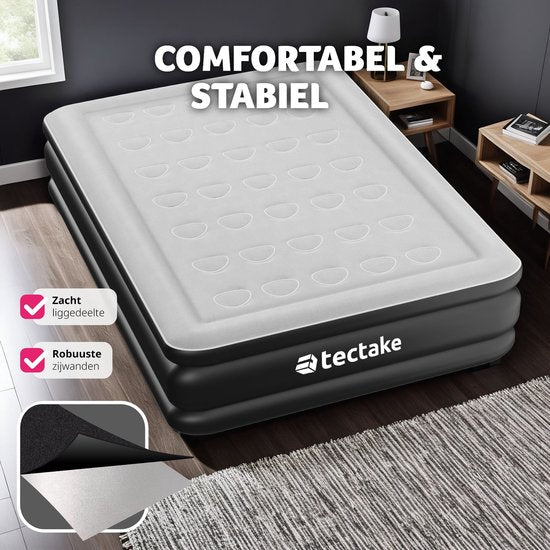 tectake® - Matelas gonflable AirDreams avec pompe électrique - Sac de transport avec cordon de serrage inclus - Résistant à l'eau - Chambre à coucher - Camping - Lit d'appoint - Dimensions (LxLxH) 200 x 148 x 44 cm