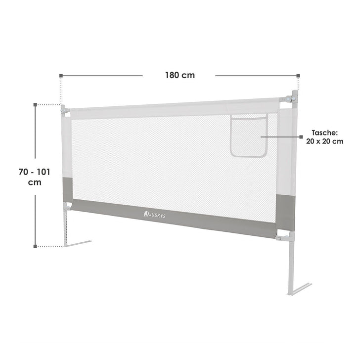 Juskys Jaron Barrière de lit pour bébé - Gris - Hauteur réglable - 180 cm x 71-101 cm