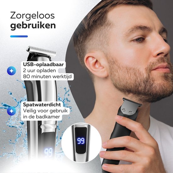 Tondeuse à barbe 6-en-1 pour hommes - 6 accessoires interchangeables - Tondeuse pour le corps et la barbe - Tondeuse pour le corps - Tondeuse pour le nez et les oreilles