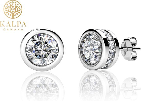 Yolora Boucles d'oreilles pour dames avec cristaux ronds Kalpa Camaka - couleur argent - plaqué or blanc 18K - Cadeau de fête des mères
