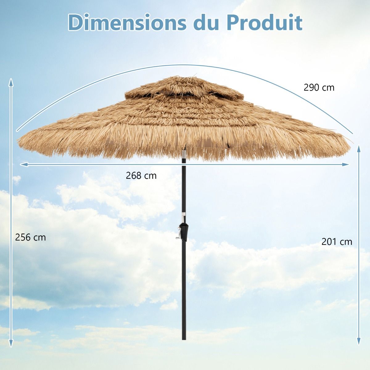 Parasol Coast Wicker - 32 LED Lights - Inclinable - Hawaii Style - 270 x 270 x 256 cm