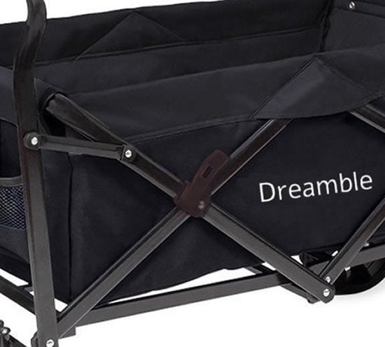 Dreamble® | Wagon | Gris | Jusqu'à 140KG | 120L | Fonctions de traction et de poussée | Tapis de sol souple et épais de 4cm - pour les enfants | Roues extra larges Ø20cm | Espace de rangement supplémentaire | 130x110(LxH) | 2 poches à l'extérieur, 1 poche