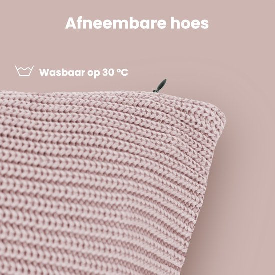 Auronic Oreiller chauffant - tricoté - 45x45 CM - Oreiller chauffant sans fil - rechargeable - Oreiller électrique - infrarouge - rose