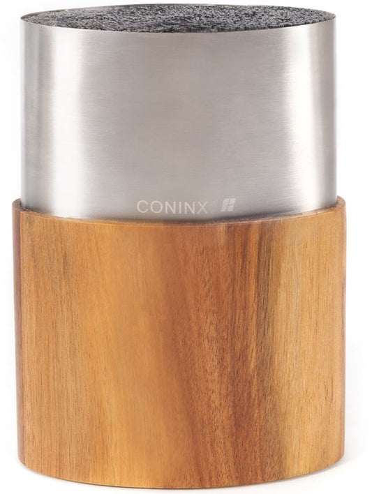 Bloc à couteaux Coninx Saporo - Porte-couteaux universel en bois et acier inoxydable - Support à couteaux sans couteaux - Porte-couteaux de cuisine en bois d'acacia
