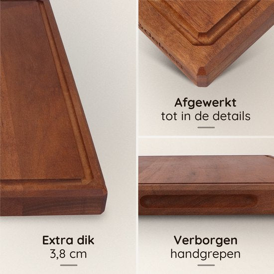 Deleca Planche à découper en bois de noyer - Double face avec poche à jus / poignées - Grande et épaisse planche à découper - Pour la cuisine, planche à découper durable, planche à servir, planche à fromage, planche à boissons, planche à tapas - Bois de n
