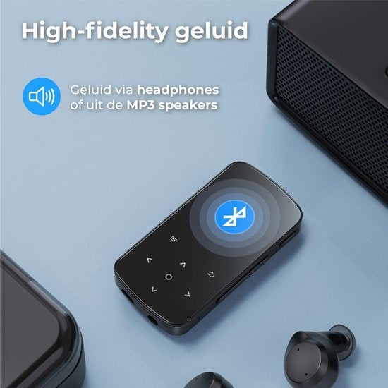 Nuvance - Lecteur MP3 avec écran tactile et Bluetooth - Ecouteurs et carte SD 32GB inclus - avec clip - Enregistreur vocal numérique - avec radio FM - Noir