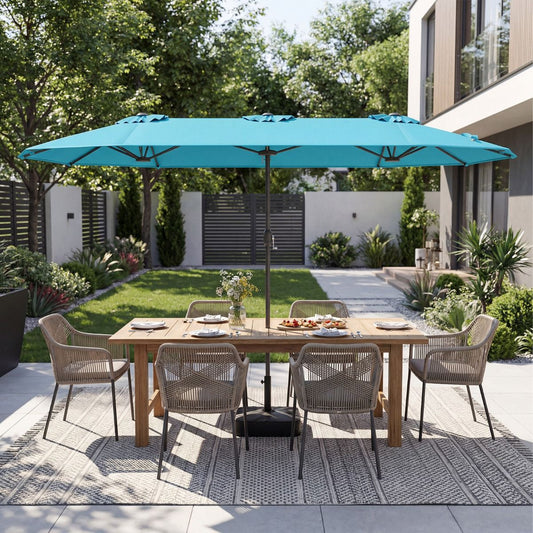 Parasol double Coast - toile extra-large - pied lesté - Turquoise 400 x 212 cm