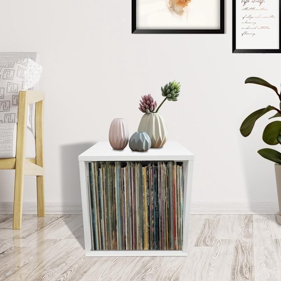Meuble de rangement pour disques vinyles cube - meuble à disques - rangement pour disques vinyles lp - blanc