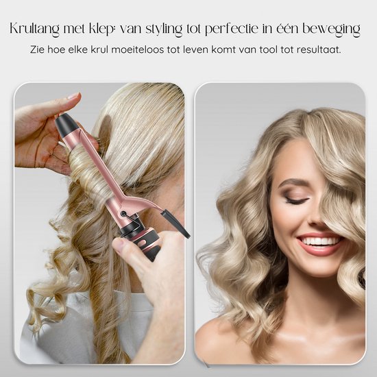 Sansbeauté® 6 en 1 Fer à boucler avec pince - Fer à boucler en céramique - 13mm à 38mm - Brosse pour sèche-cheveux cheveux courts - Brosse chauffante - Boucleurs - Brosse thermique - Styler les cheveux - Brosse à boucler 5 en 1