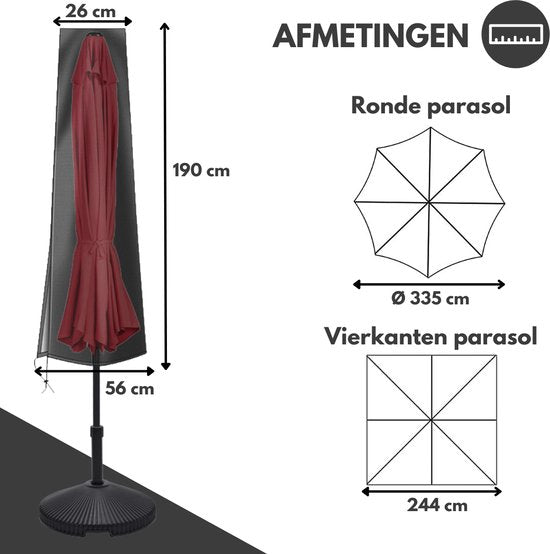 VAIVE Housse de parasol imperméable 600D avec fermeture éclair - Pour parasol flottant et parasol sur pied