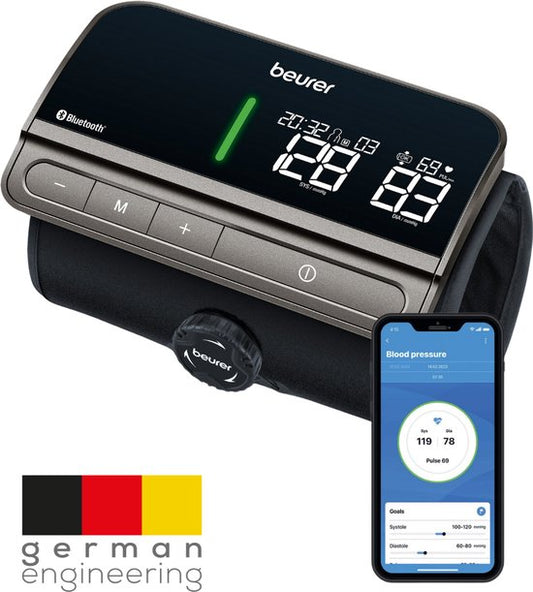 Tensiomètre Beurer BM 81 Smart pour le bras - Brassard EasyLock intégré 24-40 cm - Bluetooth® - Indicateur de risque - Technologie d'inflation - Mémoire pour 2 utilisateurs - Rythme cardiaque irrégulier - Application gratuite : Health Manager pro - Garant