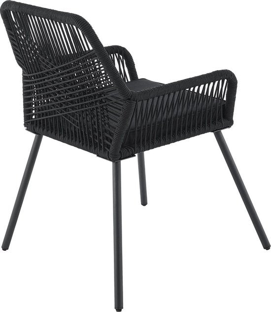 Chaise de jardin 2 pièces Kastos avec corde en maille - Noir - Coussin de siège inclus