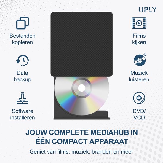 Lecteur DVD externe - UPLY - Windows et Mac - USB C et USB 3.0 - Pour ordinateur portable - Lecteur et graveur DVD externe - CD