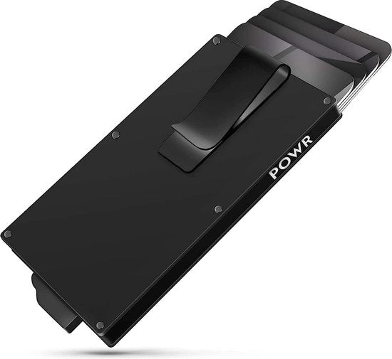Porte-cartes POWR pour homme, gris - Étui de protection pour cartes bancaires avec système antivol - Technologie RFID - 5 cartes de crédit ou 8 cartes de visite - Cartes coulissantes - Aluminium - Avec compartiment à billets et pince à billets - Porte-car