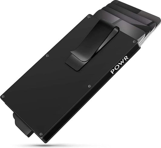 Porte-cartes POWR pour homme, gris - Étui de protection pour cartes bancaires avec système antivol - Technologie RFID - 5 cartes de crédit ou 8 cartes de visite - Cartes coulissantes - Aluminium - Avec compartiment à billets et pince à billets - Porte-car