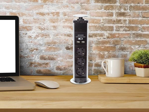 Perel Pop-Up Power Block Avec 3 Prises - 2 X Usb - Mise à la terre