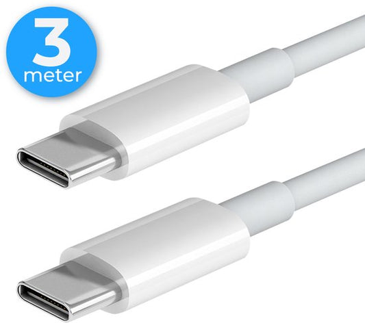 Câble USB-C Nuvance - 100 W - USB-C vers USB-C - 3 mètres - Câbles USB-C - Chargeur rapide - Transfert de données à 480 Mb/ps - Chargeur USB-C - Blanc