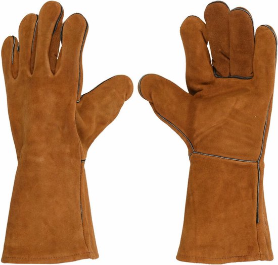 Gants de barbecue Vaggan - cuir - marron camel - résistants à la chaleur jusqu'à 250 degrés