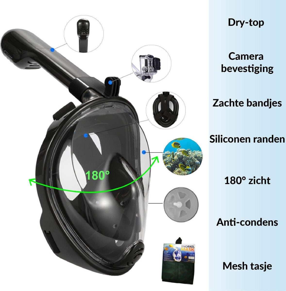 Gadgy Snorkelmasker Volwassenen S/M- Snorkelset Zwart - Full Face Duikmasker - Duikbril met Snorkel - Snorkelen en duiken in 2024