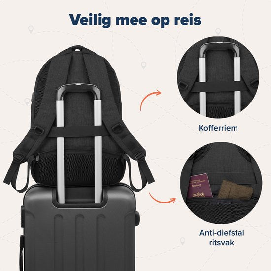 TRVLMORE Sac à dos avec durée de vie - Sac à dos avec compartiment pour ordinateur portable de 15,6 pouces - Cartable - Résistant aux éclaboussures - Hommes et femmes - Garçons et filles - 28L - Noir