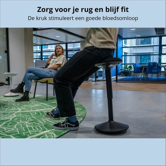 Backerz® Wiebelkruk Zwart | Hoogte 40-60cm | Balanskruk | Zit-sta kruk | Ergonomische bureaustoel | zadelkruk