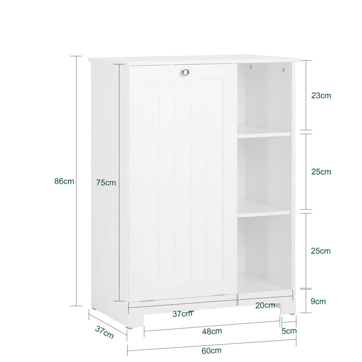 SoBuy Armoire à linge avec sac à linge - 3 étagères - 1 panier à linge - 60 x 37 x 86 cm - Blanc