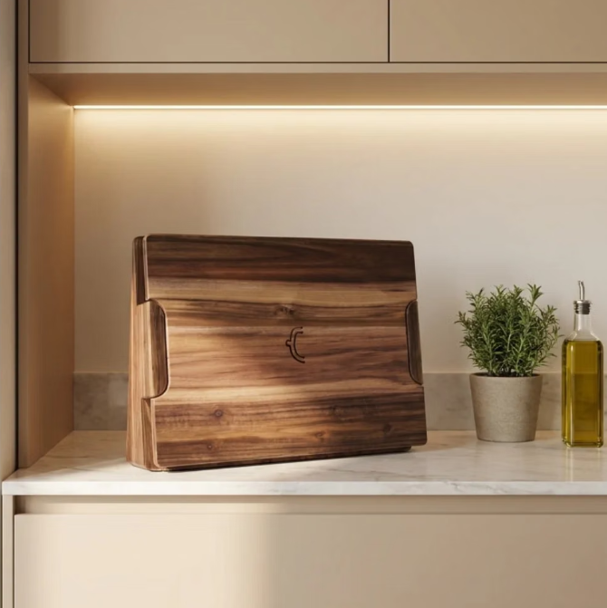 CookingTotem DuoBlock : bloc à couteaux et planche à découper 2-en-1 - Design compact - Couteaux exclusifs