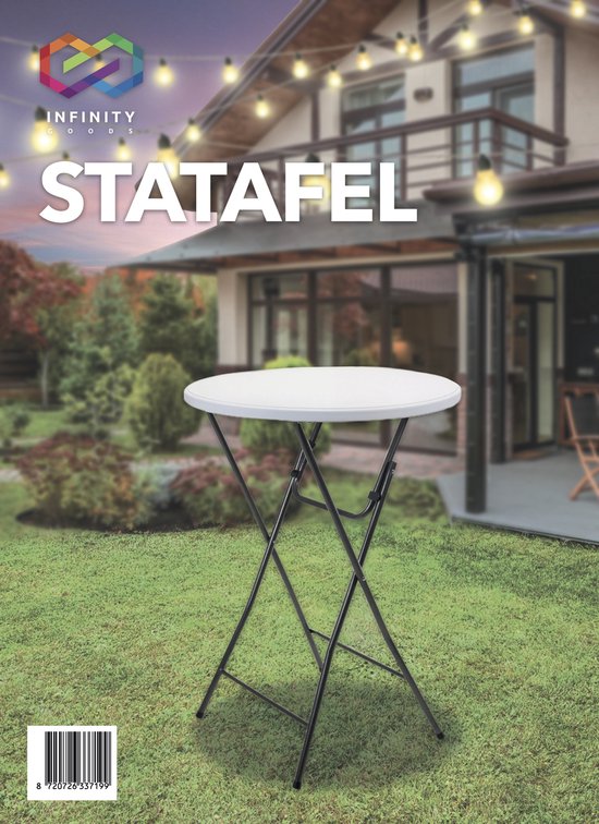 Infinity Goods Stevige Statafel Incl. Zwarte Statafelrok - Partytafel - Robuust en Weersbestendig - Inklapbaar - 80cm x 110cm - Feest - Wit/Grijs