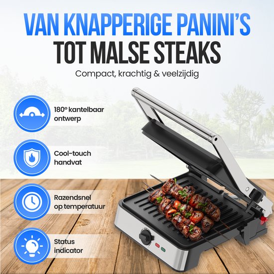 Strex Sandwich Device XL With Temperature Control - Contact Grill Large / Sandwich Iron / Toaster / Grill Device / Panini Grill - PFAS Free - 2200W