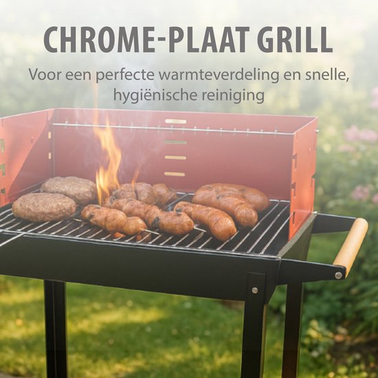 BBQ Collection Barbecue au charbon de bois - Barbecue au charbon de bois avec roulettes - Grille réglable et pare-vent - Barbecue avec table d'appoint - Noir