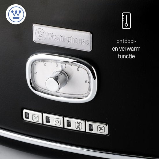 Grille-pain rétro Westinghouse - 2 tranches - fentes extra-larges - grille de maintien au chaud - 815W - noir