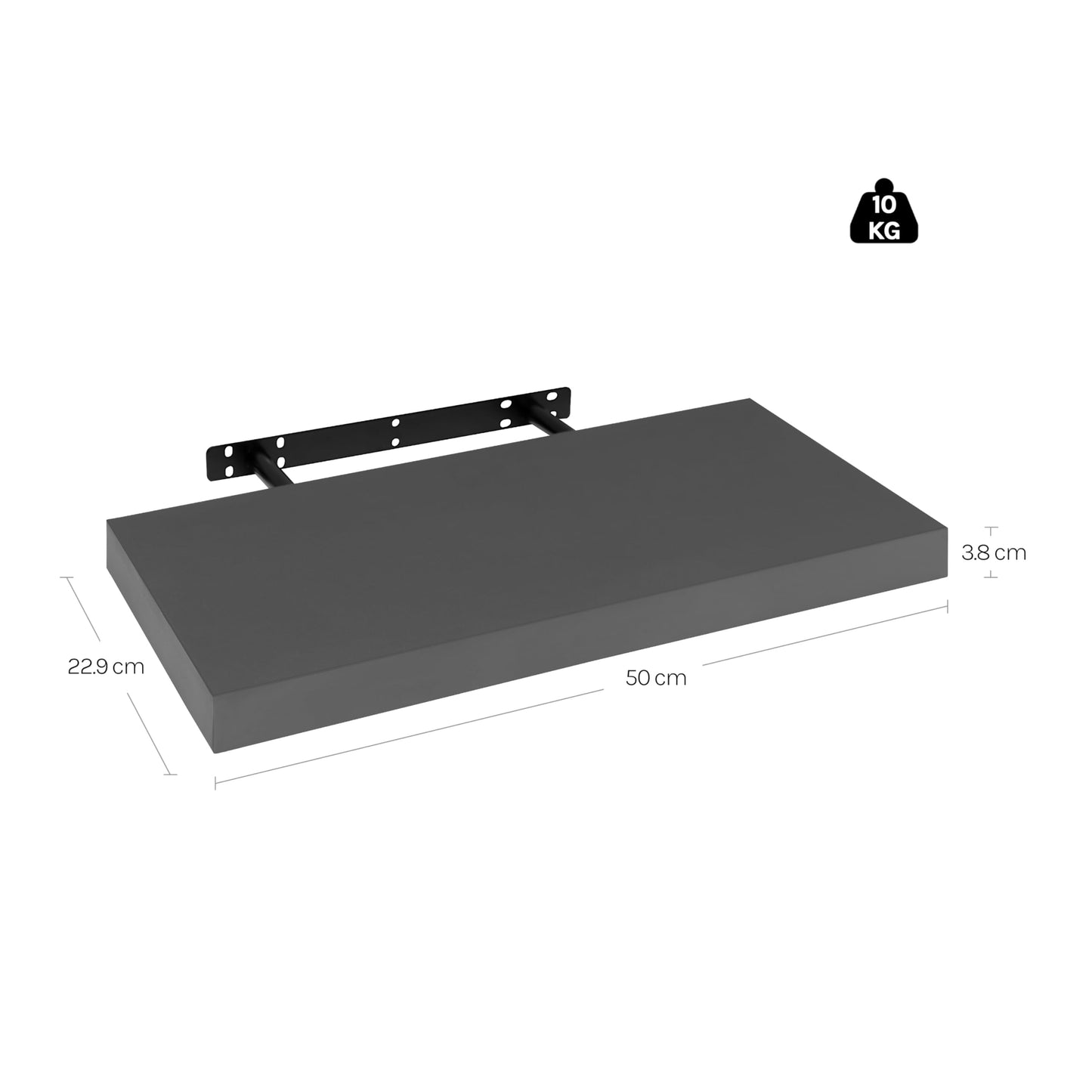 WOLTU RG9368dgr - Étagère murale suspendue - MDF plaqué PVC - Gris foncé - 50 x 23 x 3,8 cm