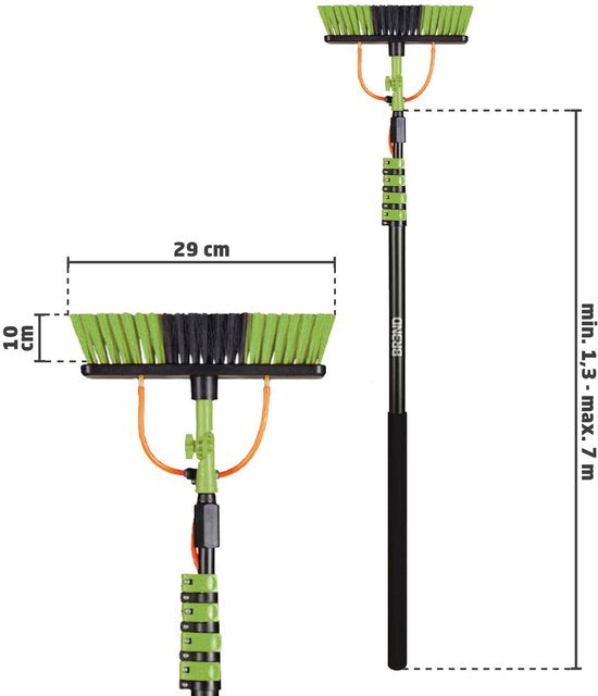 BREND BR-2237 Brosse à laver télescopique extensible jusqu'à 7 mètres - Brosse à eau 5 pièces avec distributeur de savon - Pour façades, tuiles et panneaux solaires