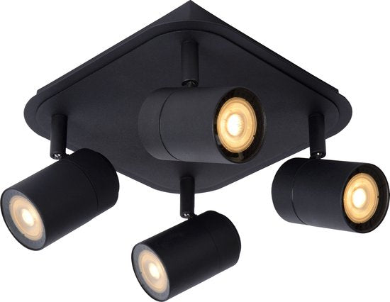 Lucide LENNERT - Spot de plafond (lampe de plafond) pour salle de bains - LED à intensité variable - GU10 - 4 x 5 W, 3000 K - IP44 - Noir
