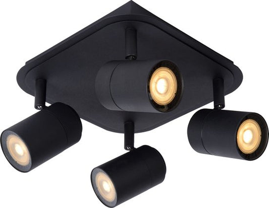 Lucide LENNERT - Spot de plafond (lampe de plafond) pour salle de bains - LED à intensité variable - GU10 - 4 x 5 W, 3000 K - IP44 - Noir