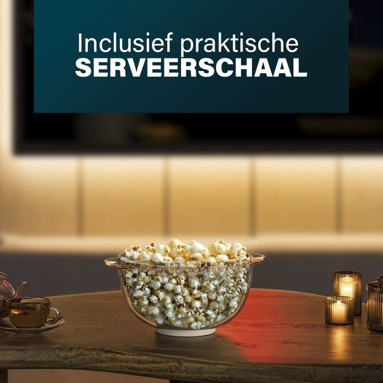 Princess 292980 Machine à pop-corn - Machine à pop-corn 450 W - Couvercle transparent - Bol de service - De forme ronde - Pop-corn croustillant et sain - Avec gobelet doseur - Avec plaque de fusion pour le beurre - Possibilité d'ajouter de l'huile - Fête