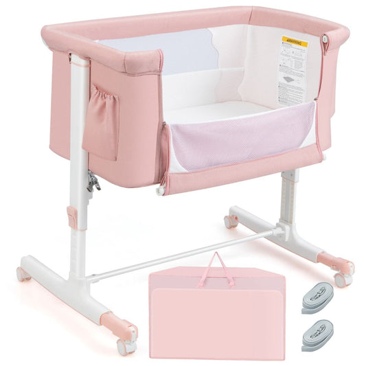 Berceau 3-en-1 Coast - 86x63x65-81 cm - Rose - Ajustable, inclinable et portable avec matelas, sac de rangement et sac de voyage