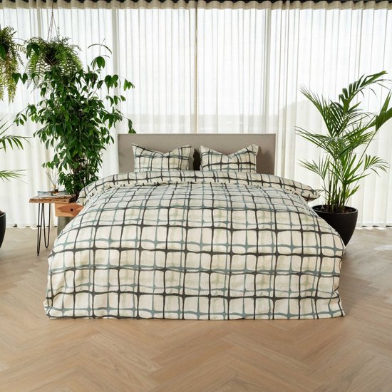 Housse de couette Kayori Yasu en coton - 200 x 200-220 + 2 taies d'oreiller - Double - Motif unique - Bleu