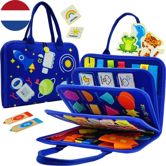 MontiPlay® Montessori Toys - Jouets sensoriels - Tableau d'activités - Tableau d'occupation - Livre d'activités Montessori pour la maison - Educatif - Jouets sensoriels - Bleu