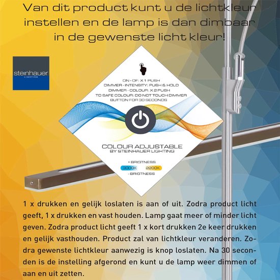 Lampadaire Zenith LED 1477ZW noir, hauteur 185 cm, matière plastique et métal, inclinable, Steinhauer Exclusive