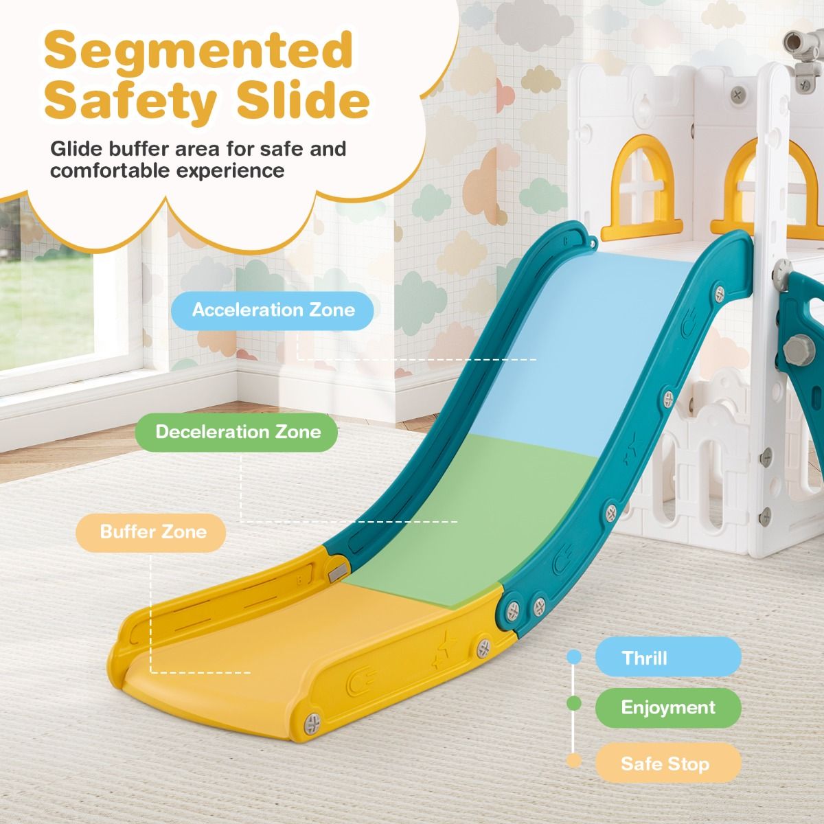 Toboggan pour enfants Coast 6-en-1 - avec panier de basket et télescope - en forme de L - vert