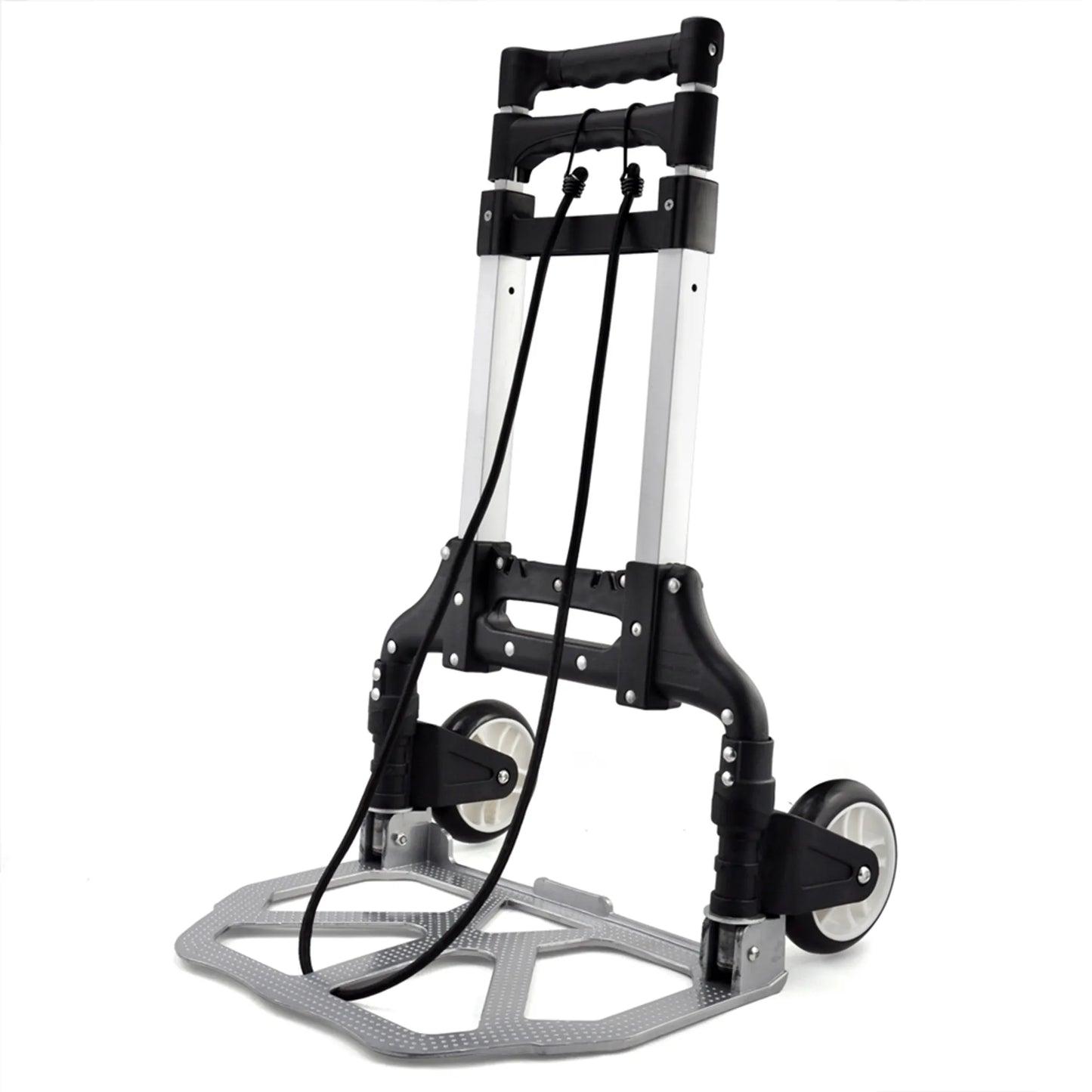 Yaheetech Chariot pliable 75 kg - équipé d'une poignée télescopique, de roues en caoutchouc et d'un câble de tension - pour le transport et le déménagement - aluminium et plastique noir et argent - 39,5 x 39,5 x 100 cm