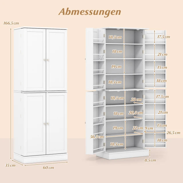 Armoire de cuisine Coast - 166,5 x 60 x 35 cm - Armoire de rangement - Réglable - 16 compartiments - Blanc