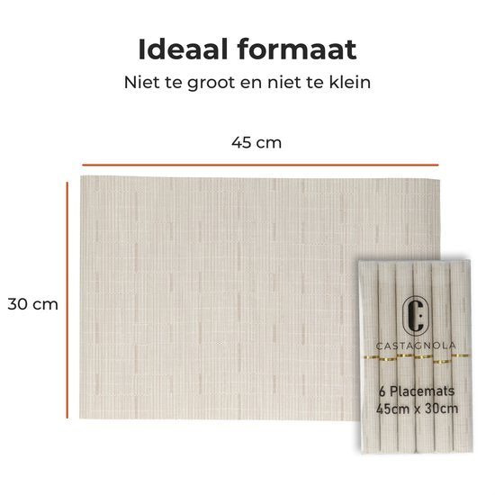 Sets de table Castagnola - Sets de table en plastique - Sous-verre - Sets de table en plastique et PVC - 6 pièces - 45 x 30 cm - Beige
