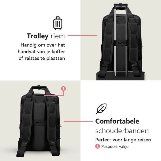 ONYX Sac à dos 20L avec compartiment pour ordinateur portable - Pochette d'organisation amovible - Mesdames et Messieurs - Sacoche pour ordinateur portable - Sac d'école - Sac à dos - Noir