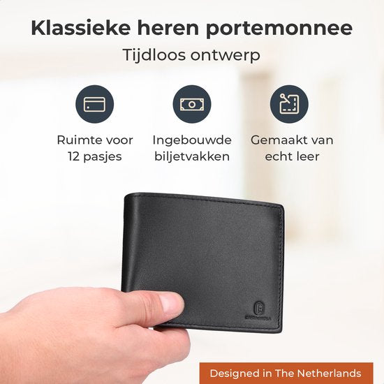 Portefeuille en cuir Castagnola - Portefeuille pour hommes avec porte-cartes - sans monnayeur - 12 cartes et 2 pochettes pour billets - anti-skimming et anti-piratage