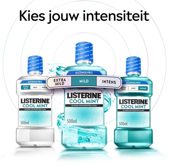 Bain de bouche Listerine Cool Mint Mild, aux huiles essentielles, contre la mauvaise haleine et la plaque dentaire, au goût de menthe doux, 1 L